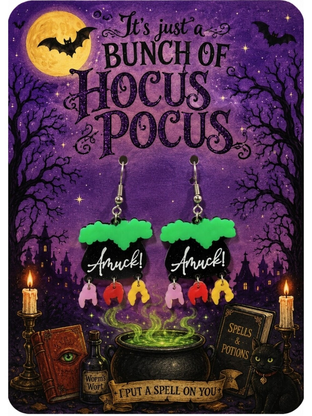 Disney's Halloween Hocus Pocus Witch Cauldron Amuck Hypoallergenic Earrings